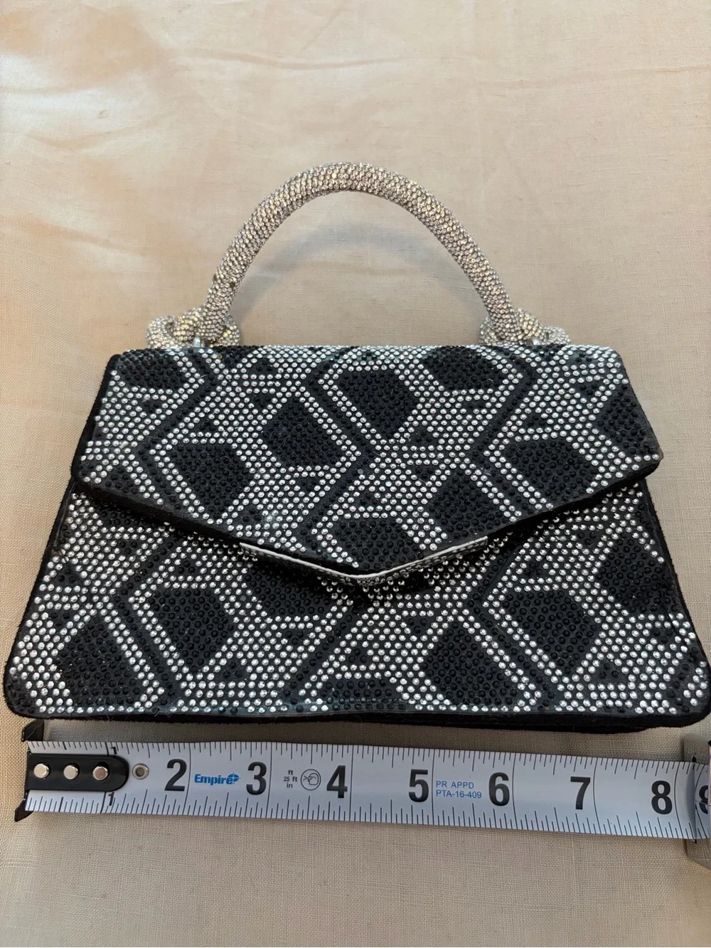 ALDO Black Suede & Silver Rhinestone Geometric Top Handle Evening Clutch